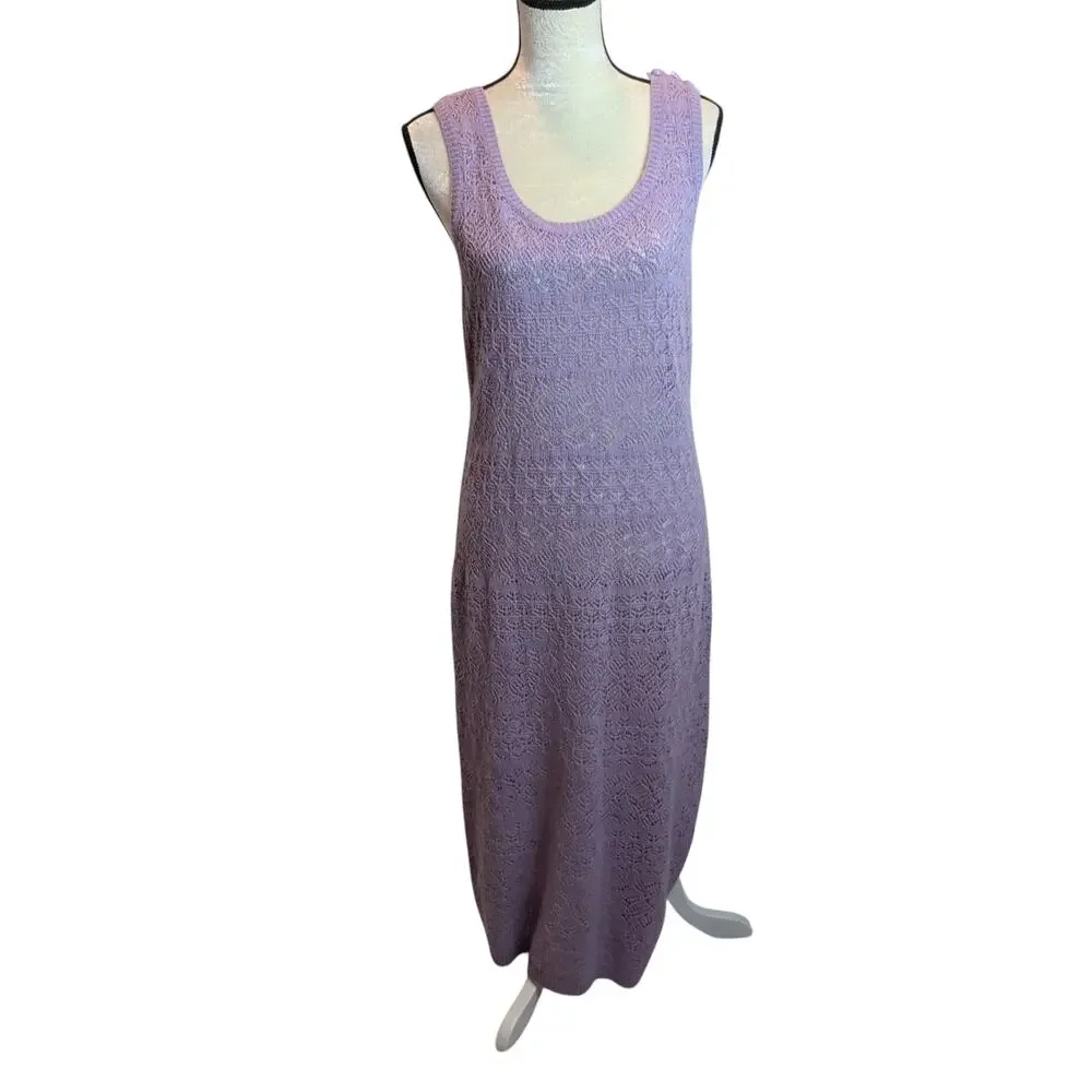 NWT Coach Sz L Lace Knit Midi Dress Purple Wool Linen Cashmere Sleeveless Maxi